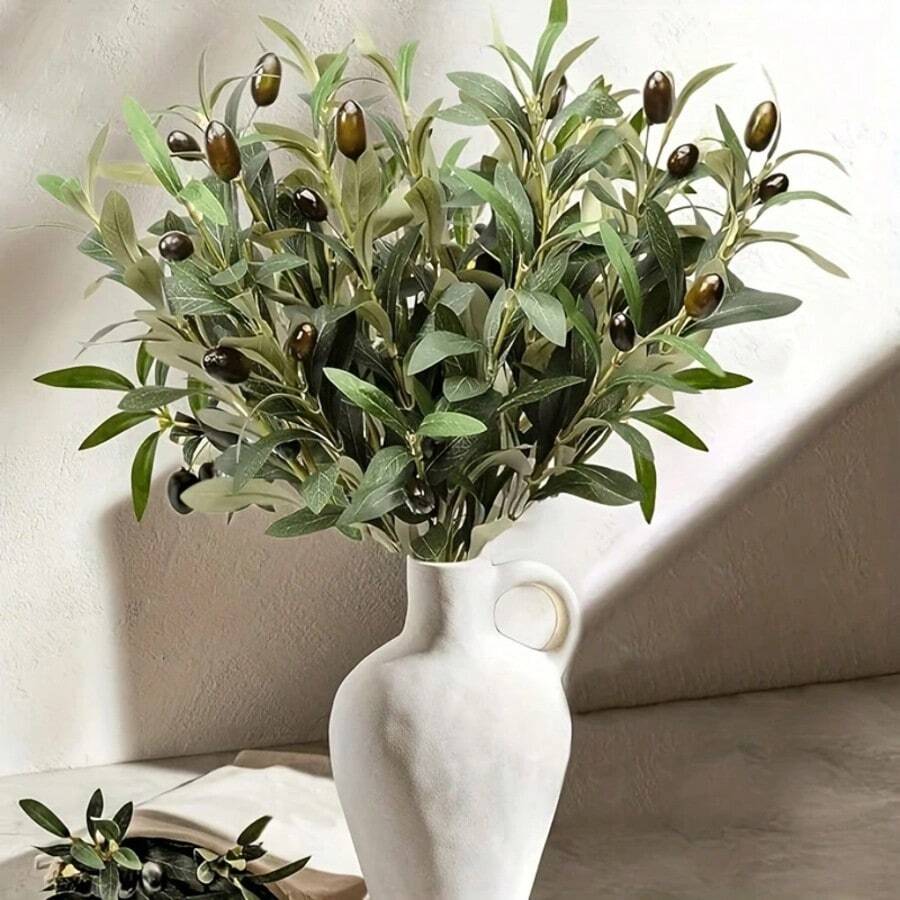 2/3pcs Lifelike Artificial Olive Branches - Realistic Plastic Greenery Stems With 6 Forks, Perfect For Vase Filling & Desktop Accent, Ideal For Home Decor, Room Decor, Garden Decor, Wedding Bouquets And Birthday Gifts