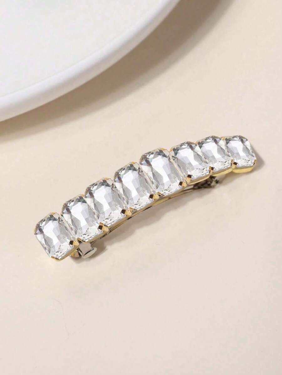 1pc The Sparkling Rhinestone Fixed Spring Clip And Delicate Gold Edge Light Up The Shape, Suitable For All Travel Matches