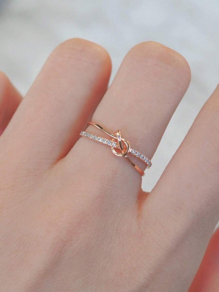 1pc Luxury Personalized Copper Rose Gold Knoted Crisscross Ring, Women Everyday, Party, Gathering