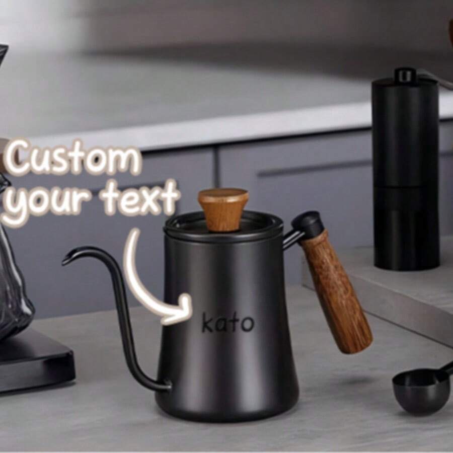 Individuelle Kaffee-Filterkanne mit langem Ausgusstülle und dünnem Mund, Zuhause Gebrauch, 304 Edelstahl verstärkt mit hängendem Ohr, Kaffee Utensilien mit Holzgriff, für Outdoor