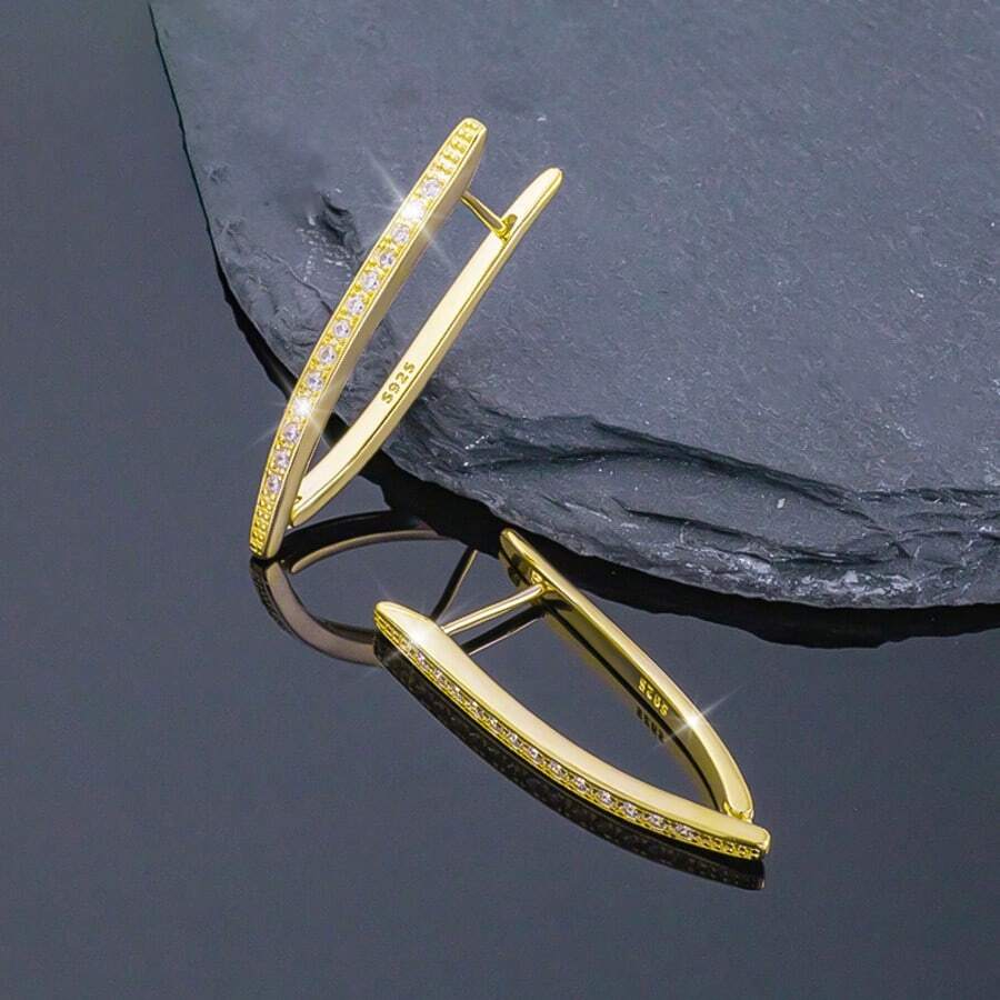 Brincos de pino de prata esterlina 925 com zircônia cúbica geométrica para mulheres, estilo minimalista