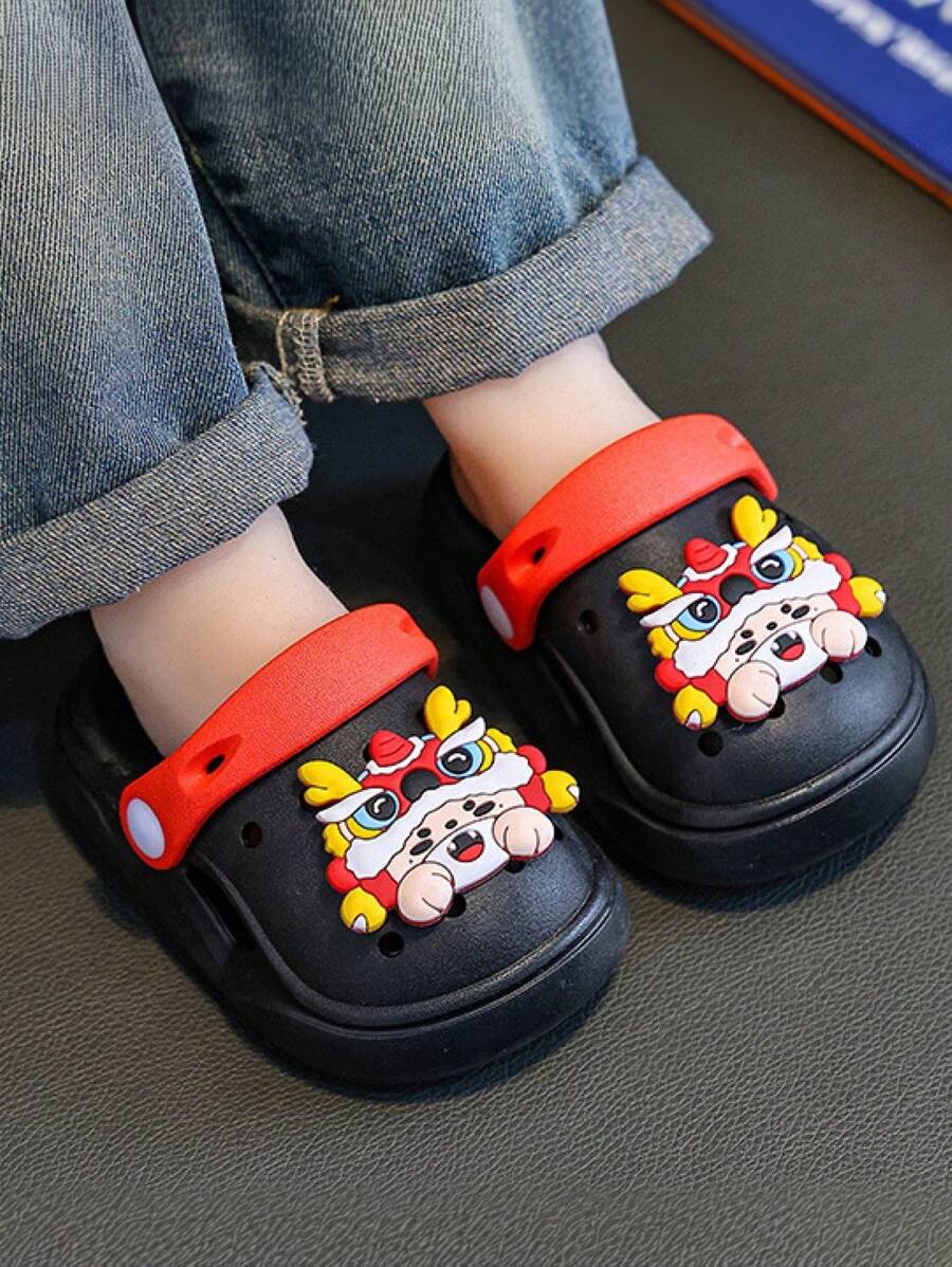 1 Pair Lightweight Soft Cartoon Lion Decoration Slip-On Breathable Sandals, Dual Use Design For Summer