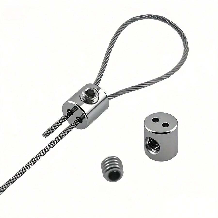 2/6/10 Pieces Adjustable Stainless Steel Cable Clamps With Double Holes, Safety Cable Hanging Clips For Home, Office, Outdoor And Camping - Durable Metal Hardware Accessories, Camping Accessories, Stylish Metal Clips, Double Hole Design