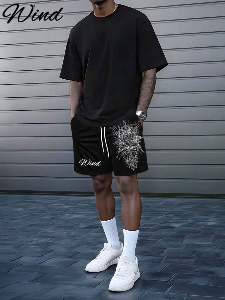 Men's Summer Retro Angel Shield 3D Print Regular Shorts, Casual Sports Breathable Loose, Suitable For Sports, Leisure, Home, And Gatherings
