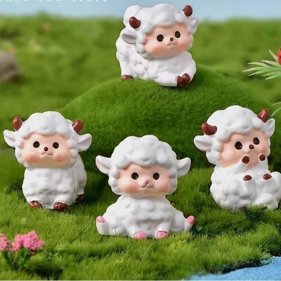 A Cute Resin Micro Landscape Ornament Featuring Animal Figurines Like Puppy, Piglet, And Lamb
