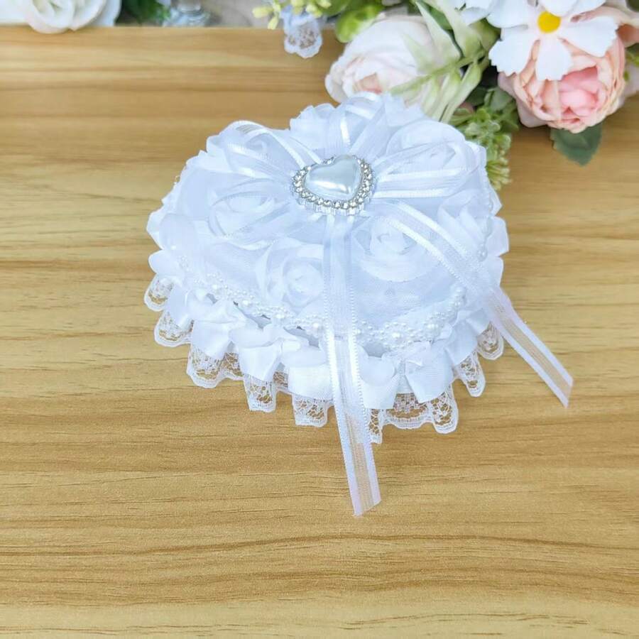 1 pieza Caja de anillo con forma de corazón blanco (anillo no incluido), caja de anillo de bodas, regalo del Día de la Madre, regalo del Día de San Valentín, soporte para anillo de bodas, suministros para decoración de bodas