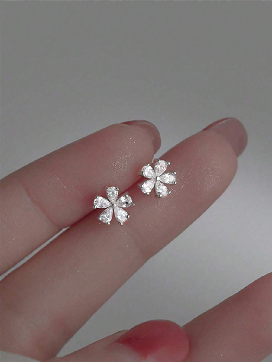 1 Pair Women's Flower & Cherry Blossom Stud Earrings, Fashionable Luxury Elegant Romantic Unique Design, Suitable For Daily Wear, Gathering, Party