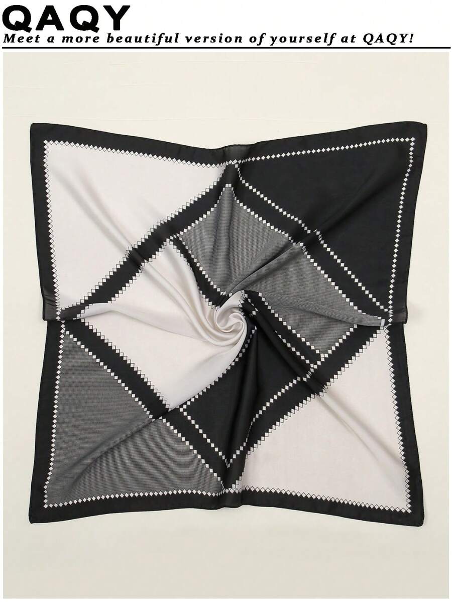 1 buc Eșarfă unică de mătase artificială cu imprimeu geometric unic, bloc de culori, model patchwork, versatilă pentru cravată de păr, batistă, bal, spectacol scenic, banchet, petrecere, accesoriu de modă pentru a spori aura feminină