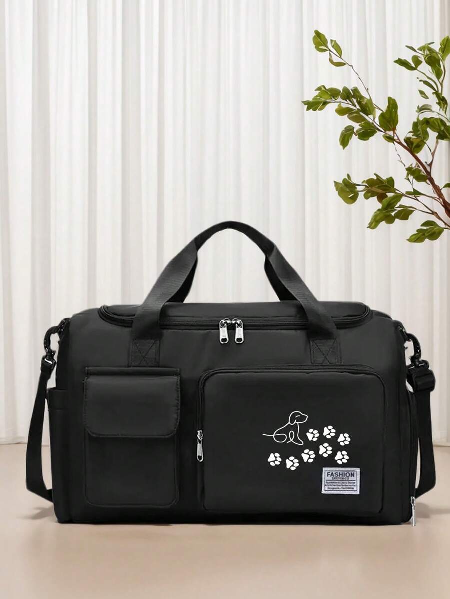 Bolsa de viaje con huellas de patitas de cachorro, bolsa de deporte y mochila multifunción, bolsa de viaje de nailon de gran capacidad y casual, ligera, adecuada para gimnasio, deportes, pernoctación