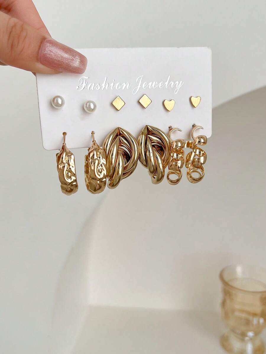 6 Stücke/Set elegante kleine Perlenohrstecker mit verdrehtem Spiraldesign, geeignet für den täglichen Gebrauch, Partys und Zusammenkünfte