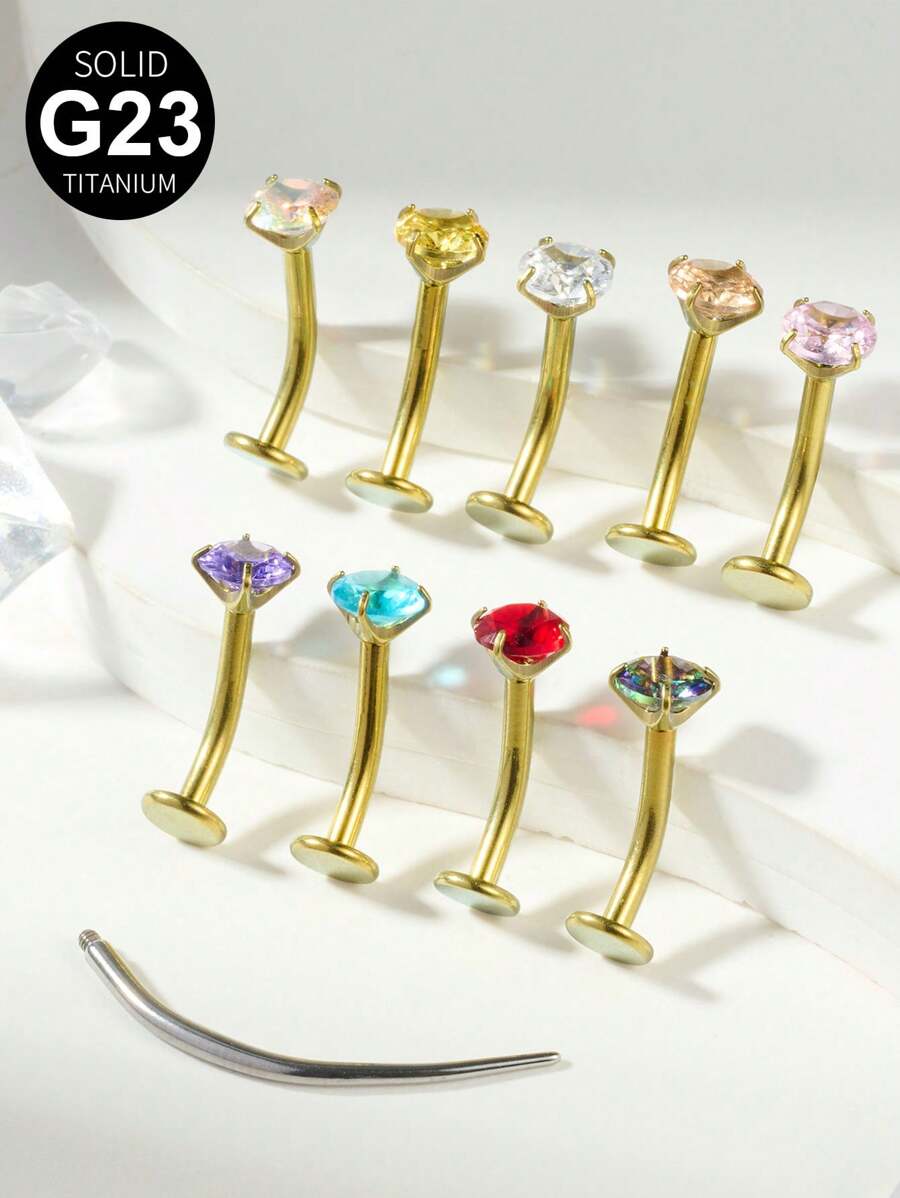 Titanium Bauchnabel Piercing Ring mit 1 Stück gekrümmtem Piercing Taper ASTM F136 innengewindelosem Bauchnabelring 14G CZ Ball Bauchnabel Ringe 10mm Steg Körper Piercing Schmuck für Frauen