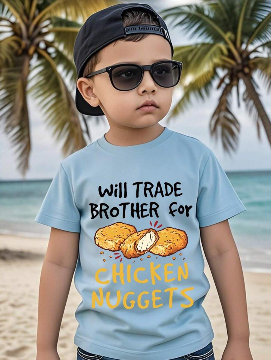 Jungen Kurzarm T-Shirt mit lustigem Slogan Muster, Sommer