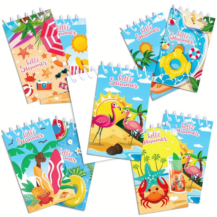 Crab Themed Spiral Notebook, Vertical, Portable, Suitable For Students, Gift, Summer, Pool