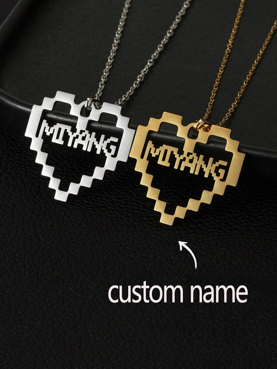 1 pieza Collar con colgante de corazón de píxeles personalizado de acero inoxidable, regalo de joyería personalizada con estilo casual de calle punk rock