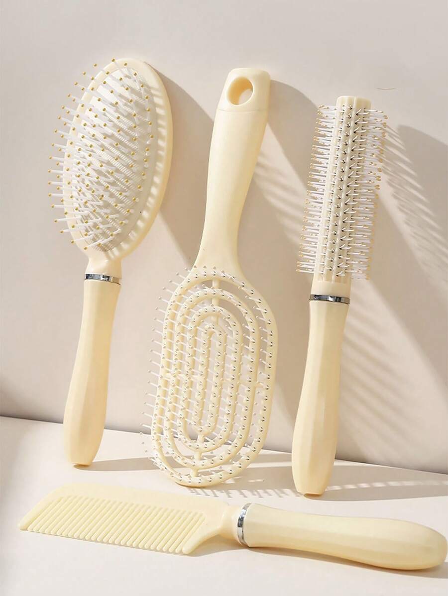 4pcs Fluffy Air Cushion Hair Comb Set, Long Hair Straightening Brush, Student Dormitory/Home Use, Women Curling Massage Comb