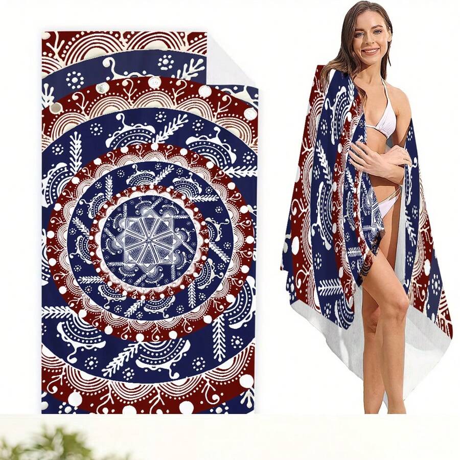 1 toalha de praia macia e confortável com estampa de flor de mandala, toalha de banho, altamente absorvente, secagem rápida, leve e portátil, ótimo presente para família, amigos, estudantes, cobertor personalizado com impressão digital, uso versátil para piquenique, camping, academia, toalha de presente especial
