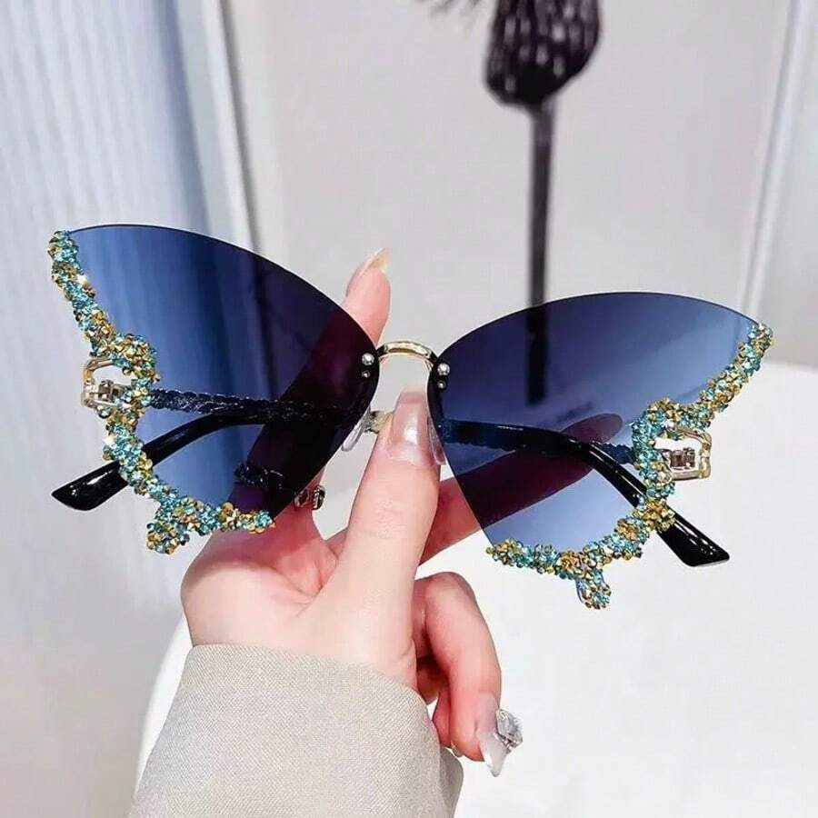 1 Stück Luxus Damen handgefertigte Strass Rahmen Schmetterling Stil Modebrille, ideal für Sommer, Geburtstags Party, Event Preppy Stil für Schulanfang Schmetterling Form Glitzer Dekoration