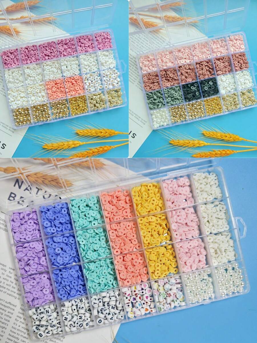 1 Caja de 24/28 piezas de arcilla polimérica simple y de moda, accesorios para hacer joyas DIY para collares, pulseras y diversos artesanías