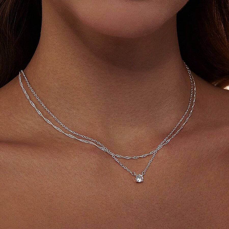 Collar de doble capa sencillo con incrustaciones de rhinestones para mujer, joyería de moda versátil y casual