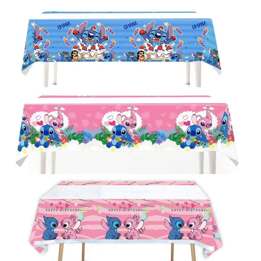 Disney Disney Stitch Cartoon Tablecloth, Disposable Cartoon Table Cover For Birthday Party, Rectangle, School Supplies, Back To School