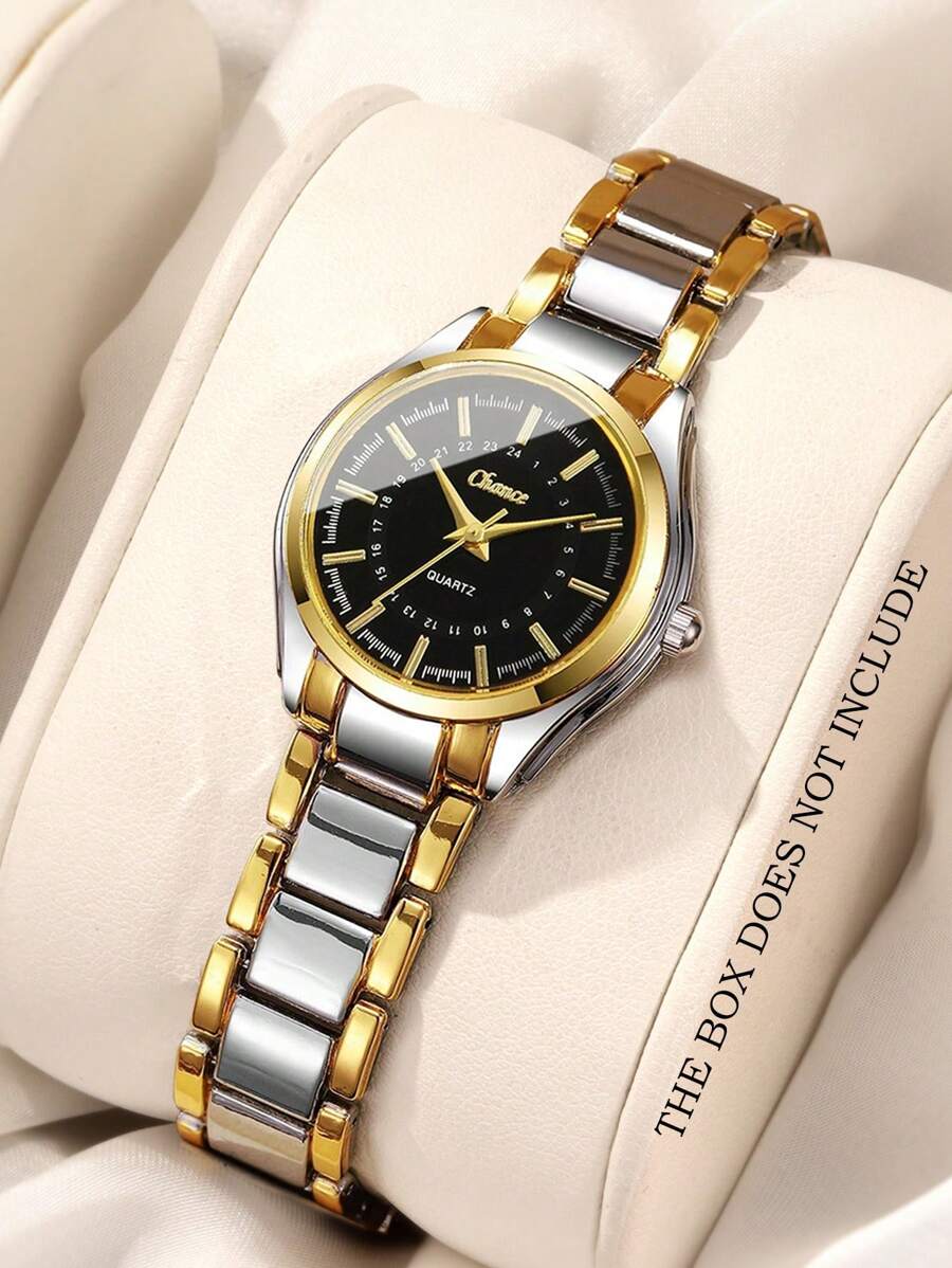 1 relógio feminino casual moderno, mostrador redondo versátil, relógio casual compacto de quartzo com tira de aço em liga, adequado para festivais, festas e uso diário, o melhor presente para mulheres.