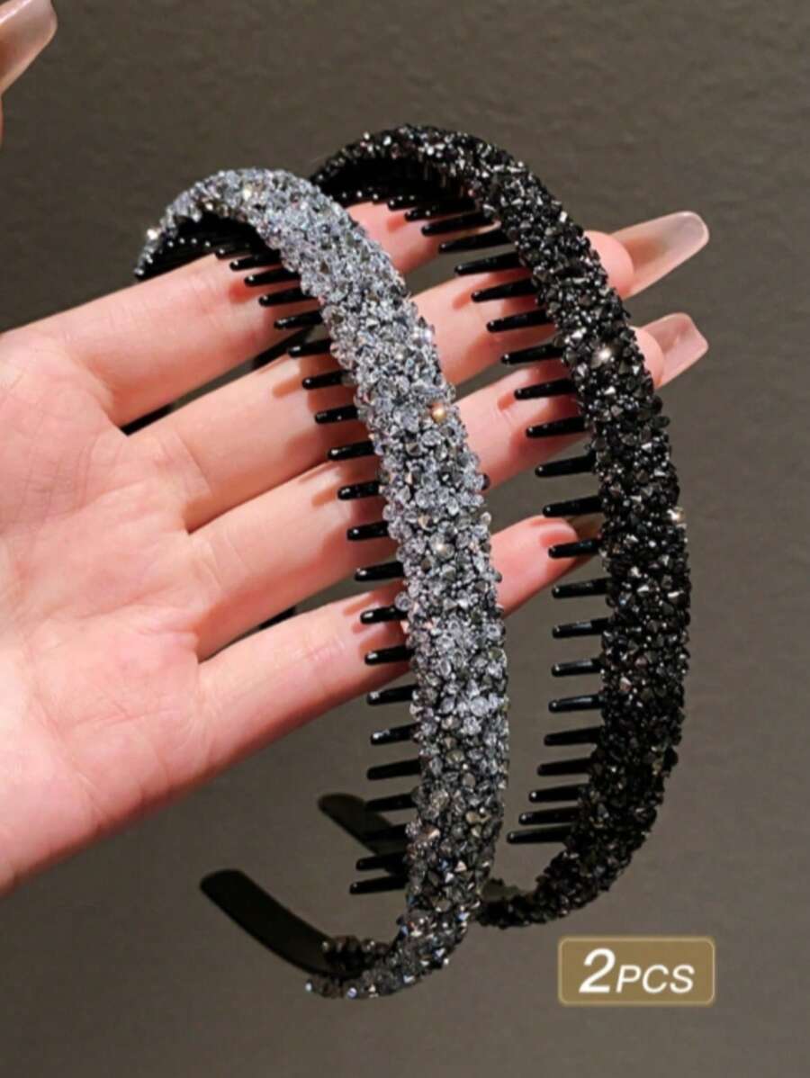 2 Stück/Set vielseitige bunte Strass Haarreife für Frauen, können verwendet werden um lose Haare zu fixieren, geeignet für den täglichen Gebrauch und zum Waschen, verleihen einen modischen und eleganten Touch, Haarband, Haarreifen