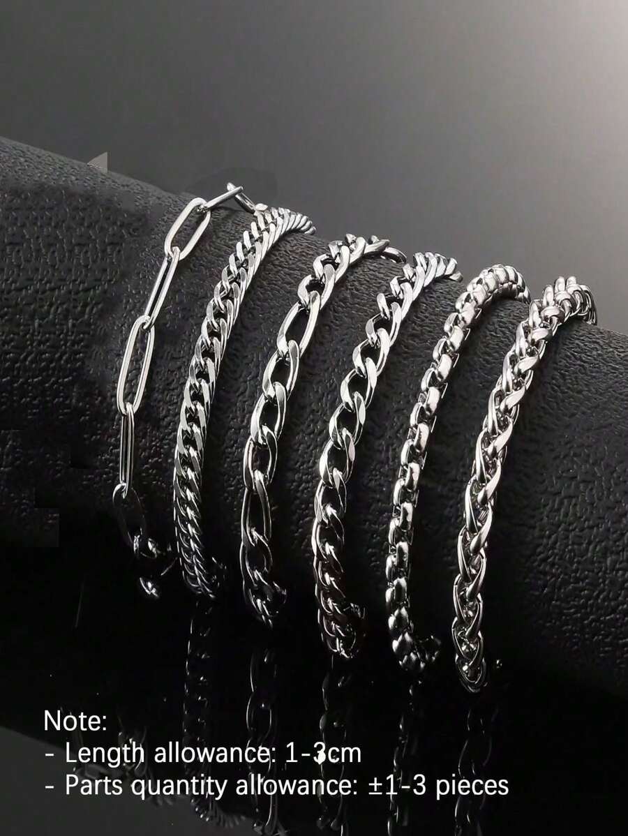 6 Stücke Edelstahl Ketten Armband Set, modisch elegante Damen Armband für Party, Strand, Alltag, Ferien, Geschenk (handgemacht, 1-3cm Fehlertoleranz)