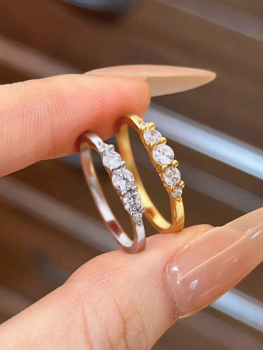 Stylever 1 peça 925 prata esterlina fileira de anéis de zircônia joias femininas para mulheres anel de promessa glamoroso joias finas presente para meninas decoração de namoro para a vida diária