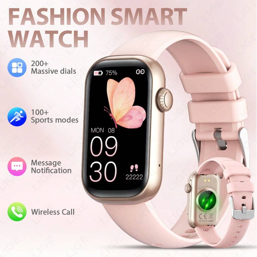 LIGE LIGE Fashionable Smart Watch For Women Silicone Band 100+ Workout Modes 1.47 Inch DisplayWeather Notifications Custom Faces Activity Tracker