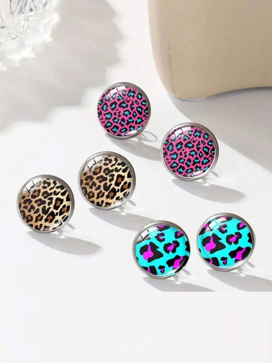 suteyi 1 Pair Of Fashionable Leopard Print Round Earrings For Women, Birthday Gift