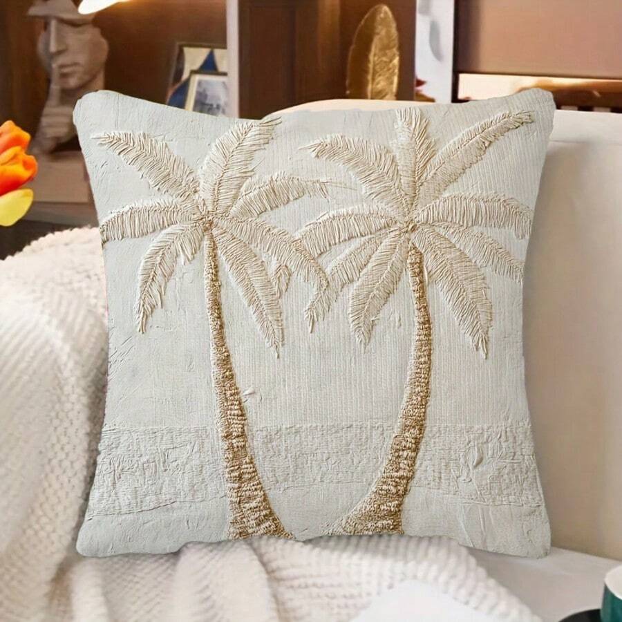 1 funda de cojín moderno y minimalista con diseño de palmera, estampado en 2D de palmeras blancas de 18" x 18", lavable a máquina, para sofá/decoración de la habitación, sin relleno incluido