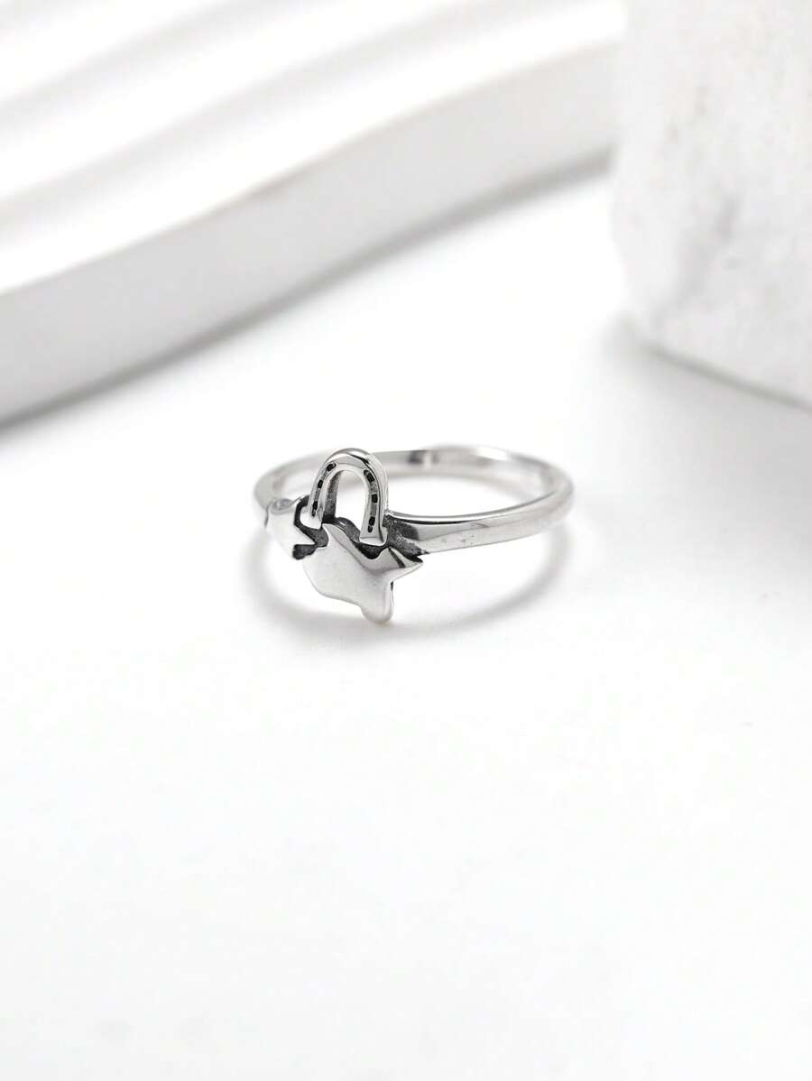 1pc Simple Unique 925 Sterling Silver Texas Trio JA Ring Women Fine Jewelry Gift