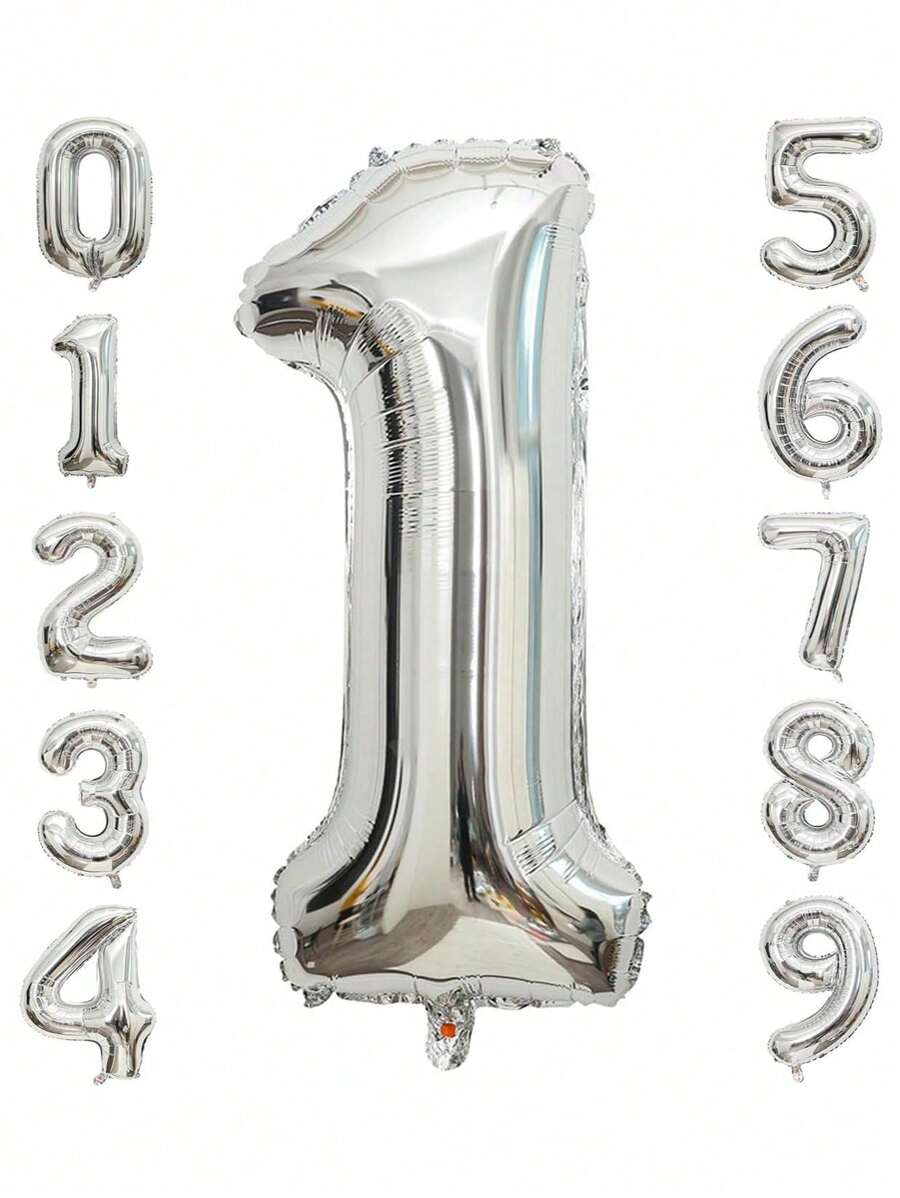 40 Inch Silver Mylar Number Balloons, Large Foil Digit Balloons For Birthday Party Decor, Wedding Anniversary Celebration Supplies