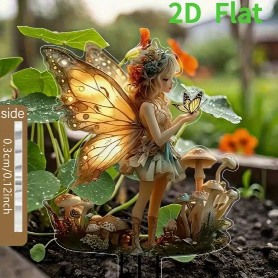 1PC/2pcs, Acrylic Butterfly Fairy Garden Stake With Mushroom Pattern, Suitable For Potted Plants, Lawn Decoration, Courtyard Garden Accessories, 2D, Christmas Decoration