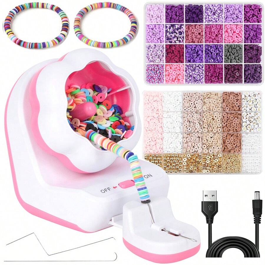 Herramienta de cuentas recargable por USB y láminas de arcilla polimérica de color morado, adecuado para hacer manualmente joyas y accesorios para el cabello, perfecto como regalo de vacaciones