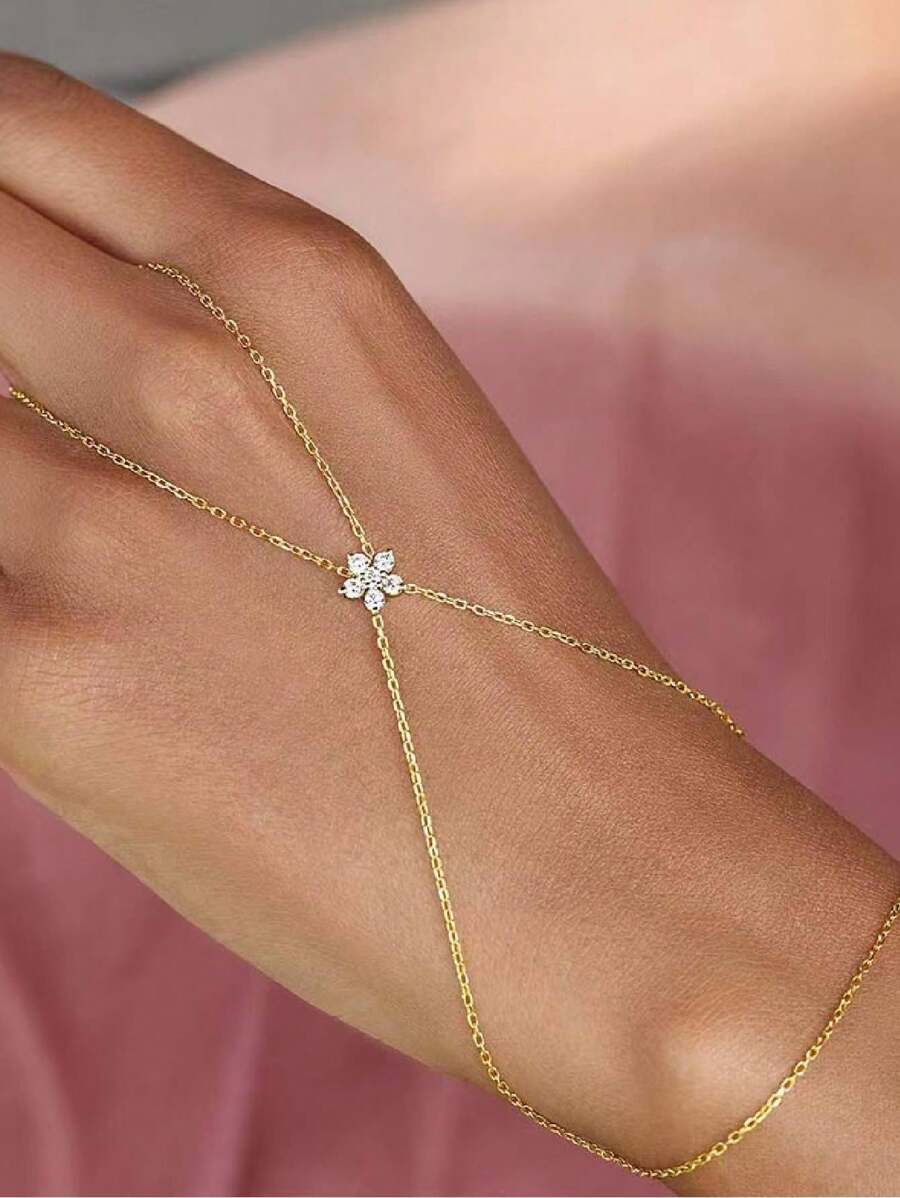 1 pièce Bracelet de doigt floral, bracelet fleur strass design de niche minimaliste pour femmes