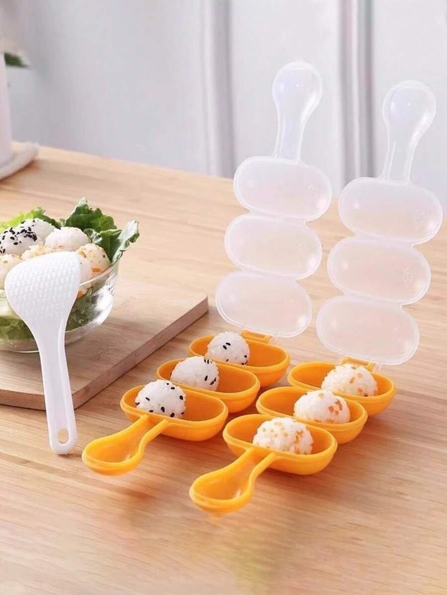 Onigiri Sushi Reiseball Form zum Schütteln und Rollen, Dreifach Onigiri Form, mit Mini Reis Löffel enthalten