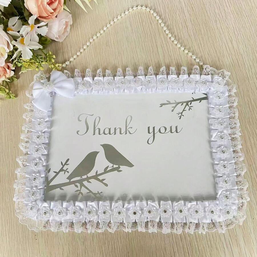 Cartel de bienvenida, cartel de agradecimiento, bandeja, cadena colgante de perlas blancas para cartel de bienvenida, cartel de agradecimiento adherible, suministros para bodas, suministros para fiestas