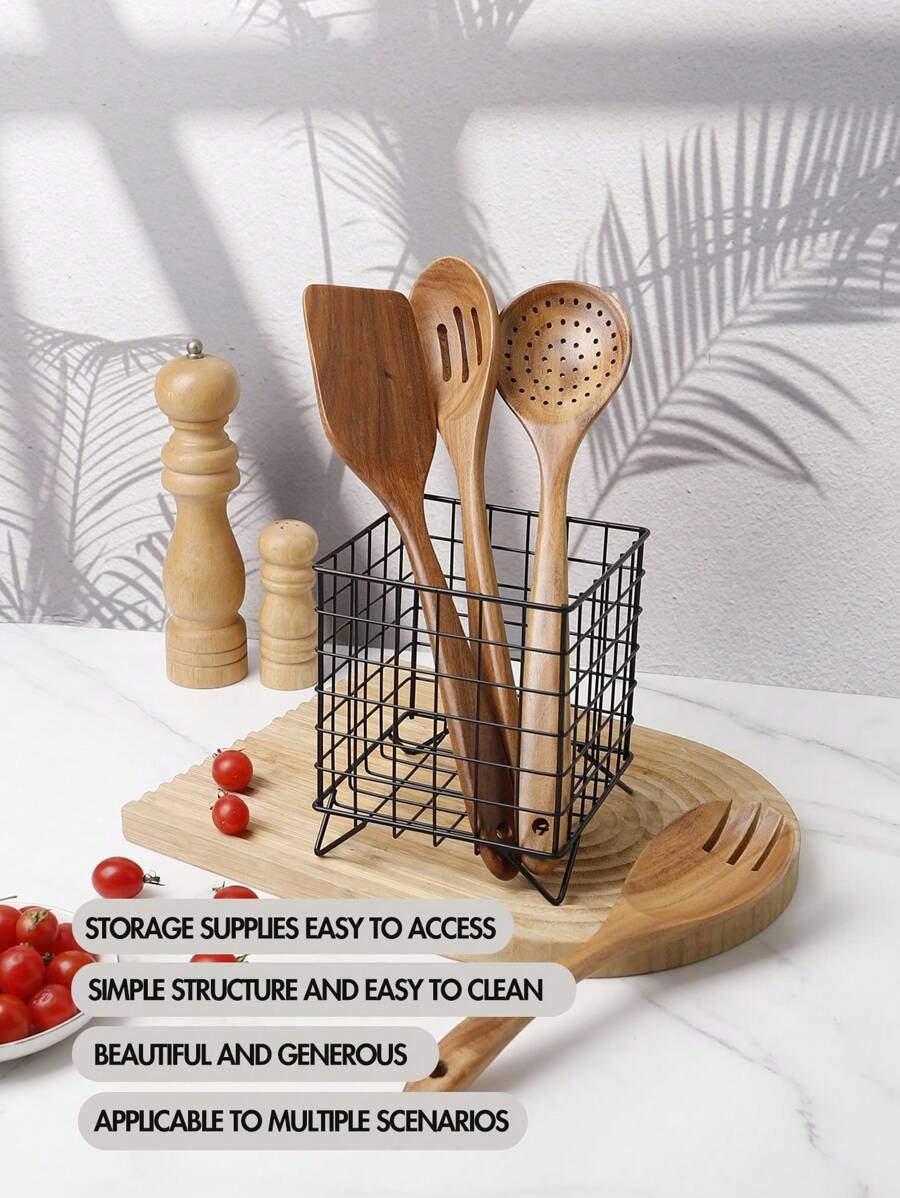 1pc Multifunctional Iron Square Storage Container/Basket, For Coffee Capsules, Cutlery, Stationery, Cosmetic Tools, Household Items, Movable Desktop Organizer, Ideal Gift For Students For Back To School Season