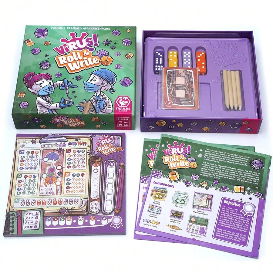 Nuevo juego de mesa "Un Nuevo Virus! Juego de escritura de dados", rueda los dados, los jugadores simulan investigación de virus, prevención y control y otros escenarios, tanto interesantes como estratégicos, adecuado para familia, amigos, fiestas de bar, Navidad, Halloween, Acción de Gracias, regalos de cumpleaños