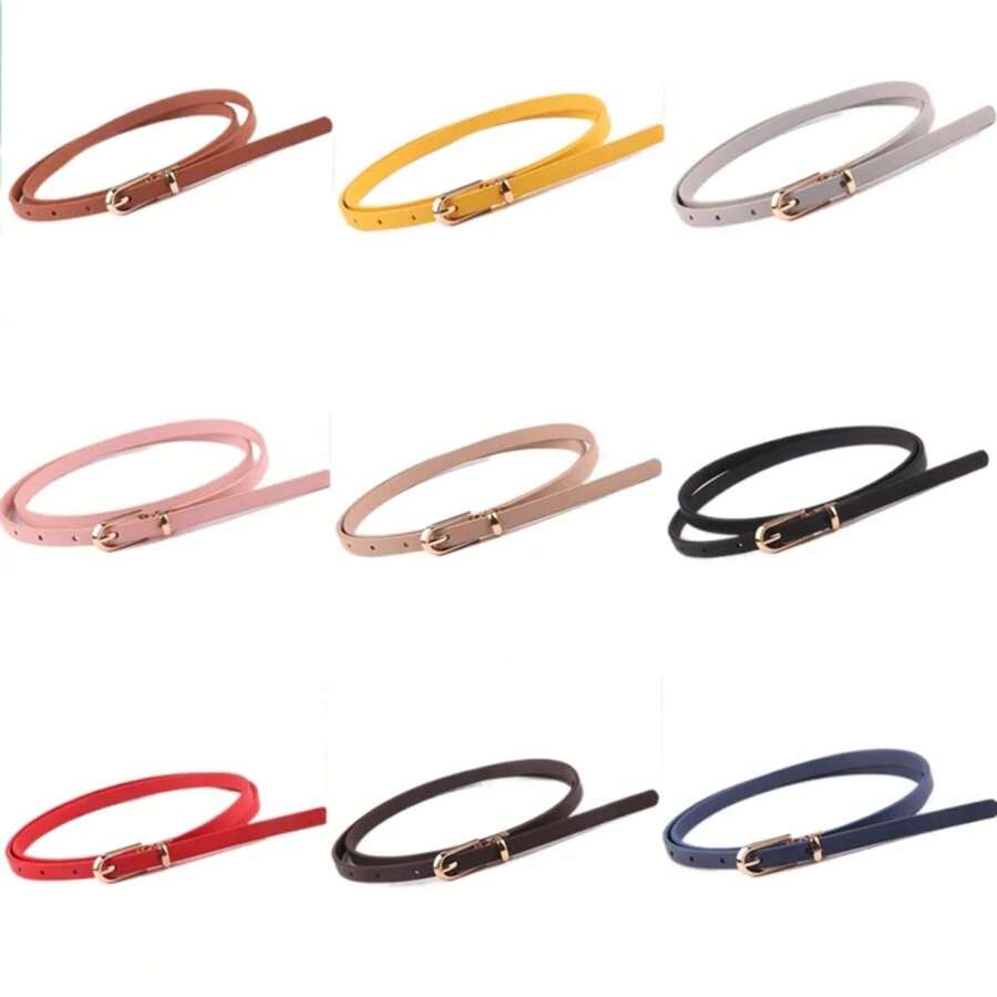 Fashion Black Blue White Pink Red Women Belts Skinny Waistband Pin Buckle Adjustable Belt Summer Dress Jeans Strap Pu Belts