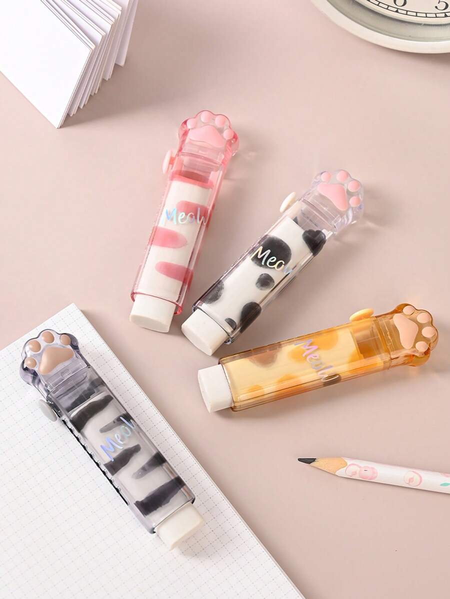 1 Pc Cat's Paw Shaped Eraser, Creative Push-Pull Design Style, Eraser That Uses Pencil To Answer Questions In Textbooks, Homework Writing Errors And Exam Answer Errors, Fashionable And Portable School Supplies, A Must-Have For Back-To-School Season. School Supplies,Back To School