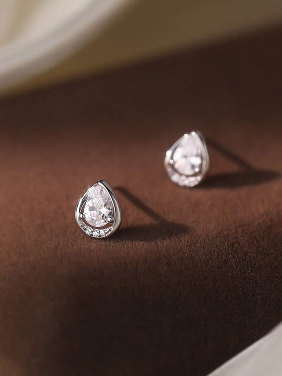 Pendientes de plata de ley 925 con gota hueca de circonita, livianos y de lujo, versátiles para uso diario, regalo para madres, novias, Pascua, San Valentín