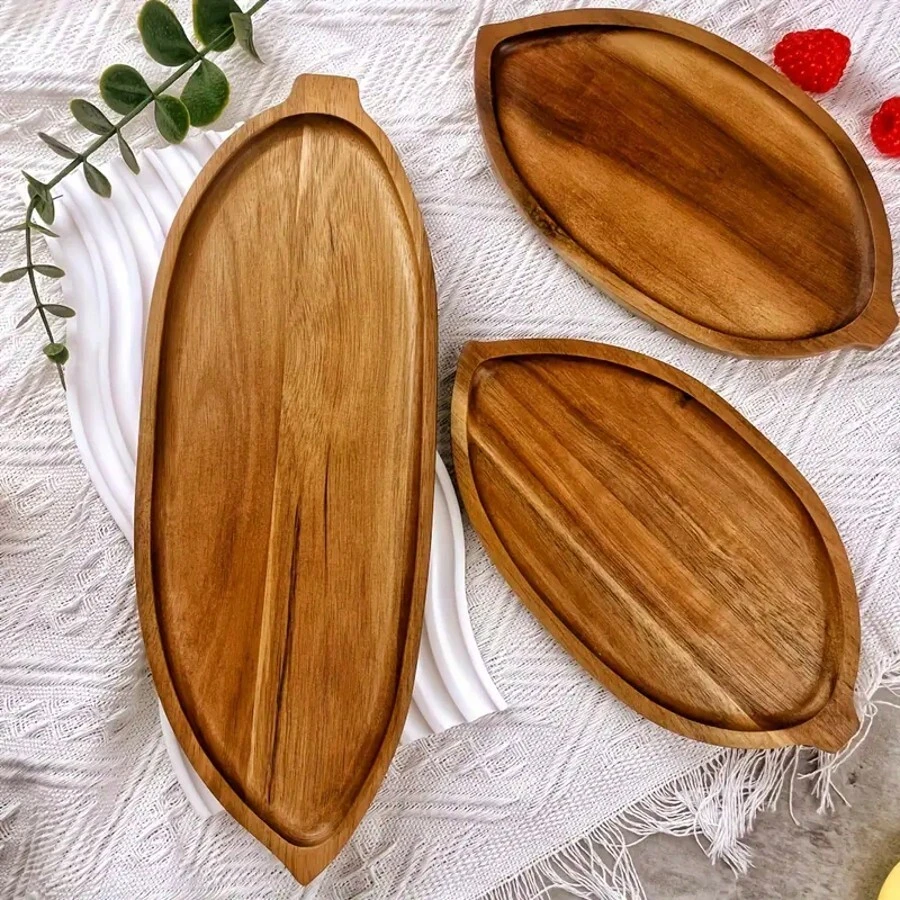 Vintage Wooden Leaf-Shaped Serving Tray, Multi-Purpose Desktop Organizer Tray, Decorative Plate For Bedroom, Bathroom, Suitable For Meat, Vegetables, Sushi, Cheese, Bread, Fruit, Restaurant Decor, Wedding, Birthday Party, To Clean, Kitchen Essentials, Pastry Dish, Fruit Breakfast Plate, Elegant Dessert Plate