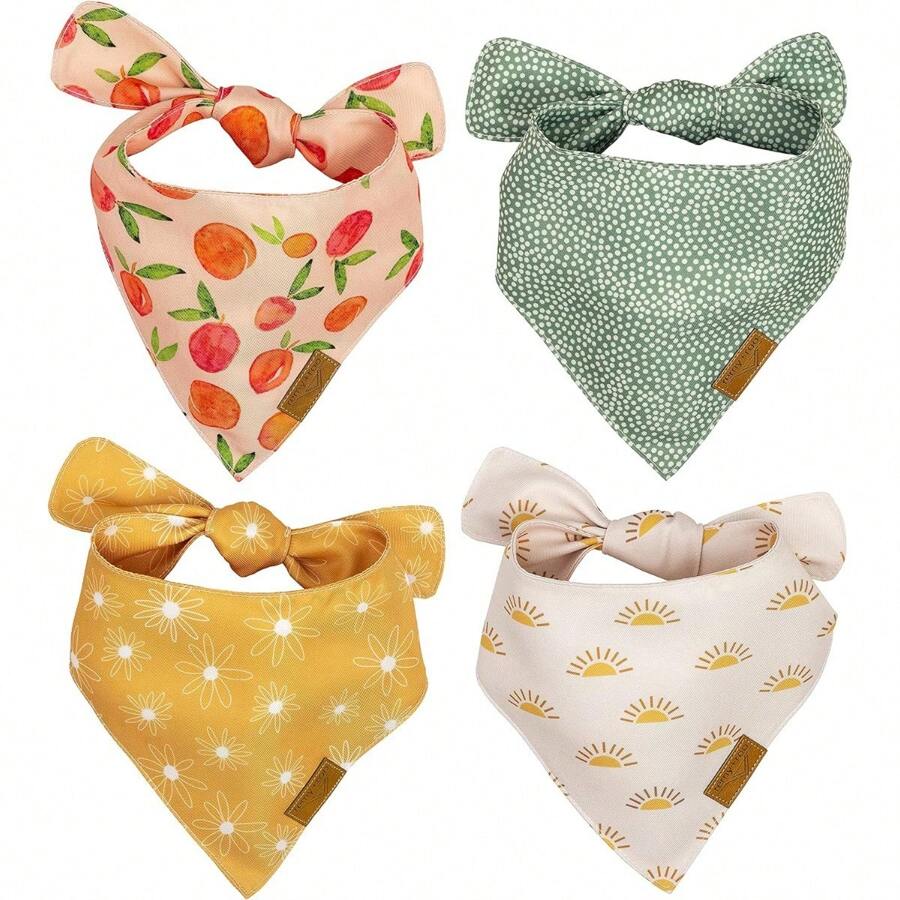 Local Delivery-+ Large Spring Dog Bandanas - 4 Pack Katherine Set | Premium Durable Adjustable Polyester Fabric Dog Scarfs | Patented Shape Girl Dog Bandana, Pattrens, Floral Dog Bandana