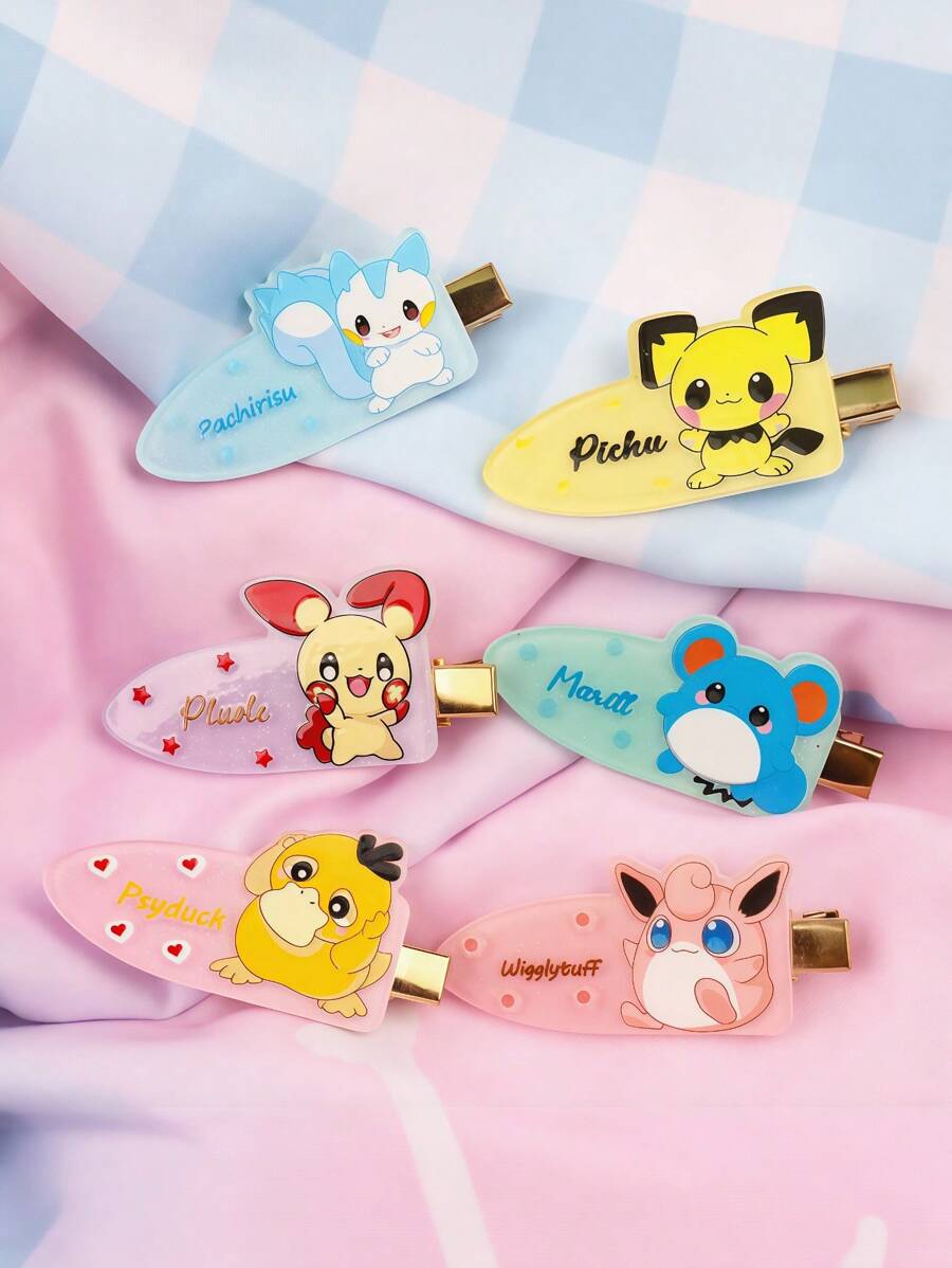 pokemon 1pc Pokemon Cartoon Acrylic BB Clips, Cute Girls' Heart Bangs Clip Headpiece Hair Accessories, Cute Patterns Are Perfectifts For Kawaii Lovers, Ponytail, Hair Roll, Hairband Suitable For Daily Wear, Birthday Gift Box For Friends' Halloween Gifts