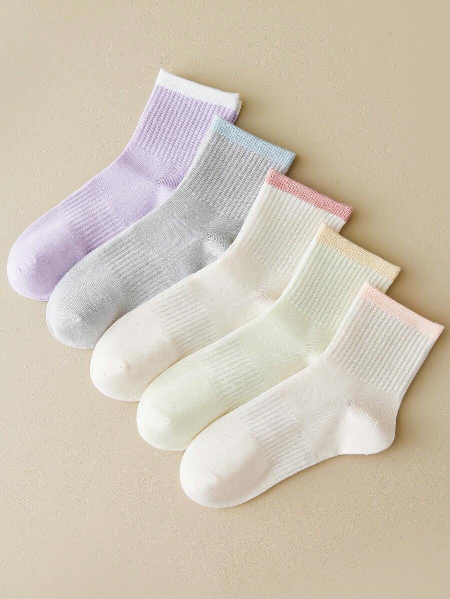 5 pares de calcetines para mujer de media caña, diseño minimalista multicolor, uso diario y casual para ir y venir