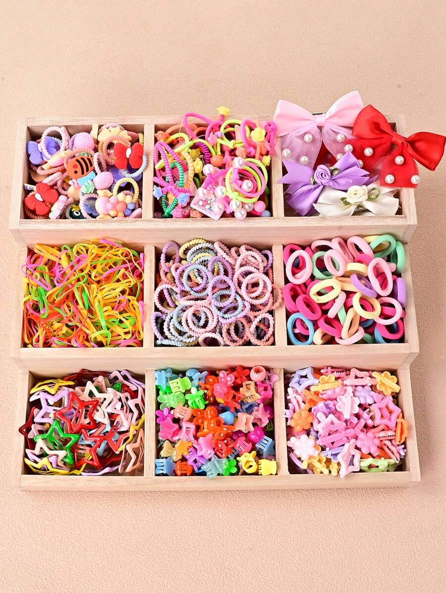 678pcs Cute Multicolor Hair Accessory Set, Including Colorful Bowknot Hair Clips, Acrylic Butterfly Hair Clips And Various Elastic Hair Bands, Girls Casual Everyday And Party Hairstyle Decorations, Suitable For All Seasons