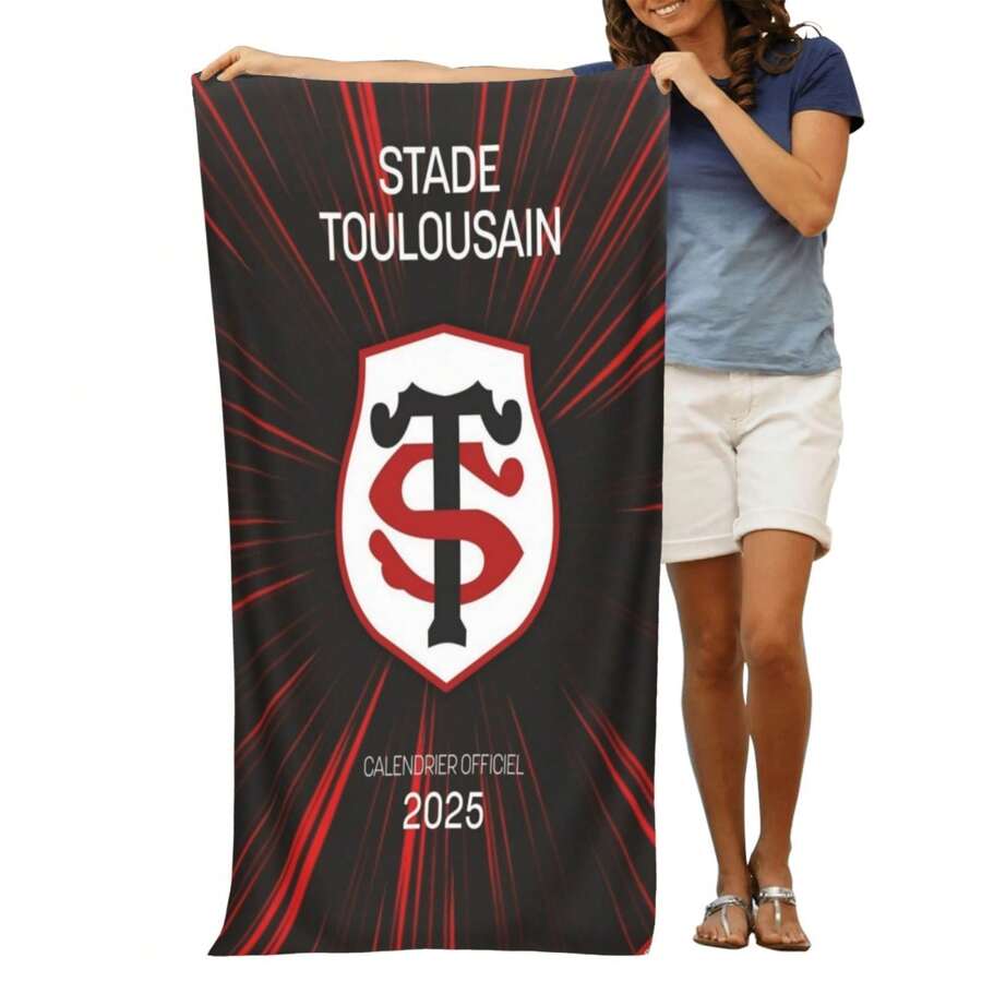 Stade Toulousain 2025 High-Definition Digital Print Beach Towel - Super Absorbent Microfiber, Modern Art Design, Perfect For Swimming, Camping, And Travel, Travel Towel | Artistic Beach Towel | High Absorbency Towel, Beach Accessories