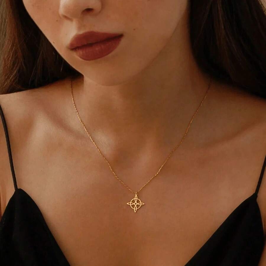 1 Stück modischer Hexen-Knoten Anhänger Edelstahl slawisches Amulett Halskette, geeignet für Männer und Frauen, glücksbringendes Geschenk